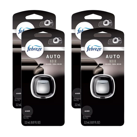 Febreze Car Air Freshener Vent Clip - Automotive Air Fresheners Noir Scent - Car Air fresheners and Odor Eliminator, 4 Pack