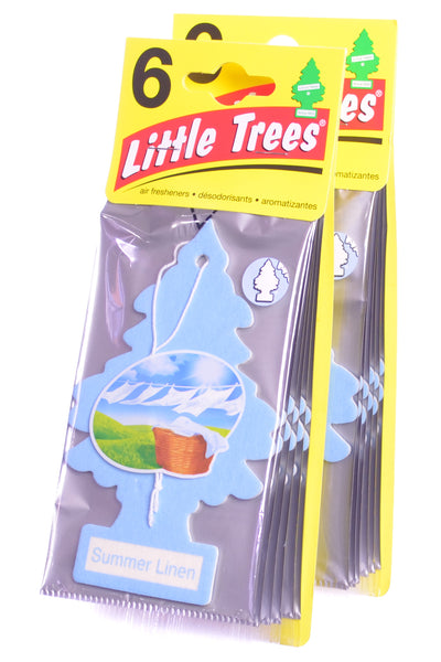 Little Trees Cardboard Hanging Car, Home & Office Air Freshener, Summer Linen (Pack of 12)