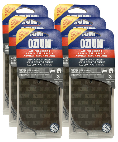 Ozium Paper Hanging Car Air Freshener with Odor Eliminator for Car - Refresh Your Ride with Automotive Air Fresheners, That New Car Smell, 6 Packs