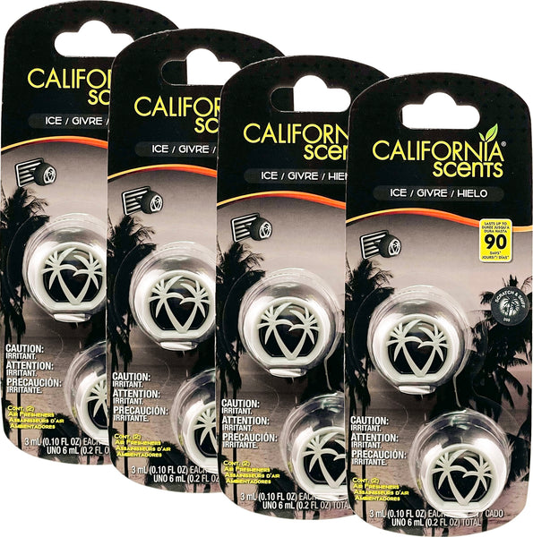 California Scent Vent Clip Car Air Freshener For Long-Lasting Scents and Odor Neutralizer For Your Car, Ice, 4 Packs