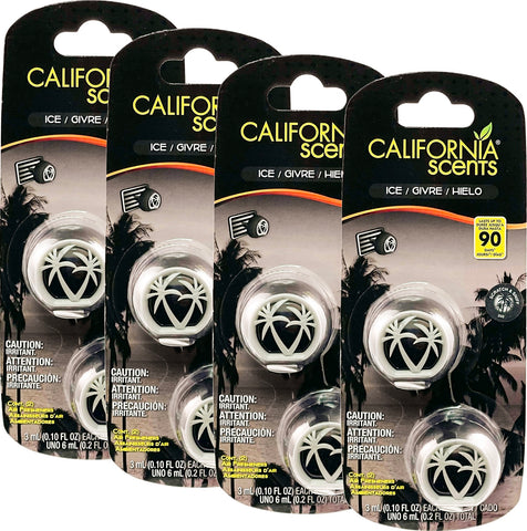 California Scent Vent Clip Car Air Freshener For Long-Lasting Scents and Odor Neutralizer For Your Car, Ice, 4 Packs