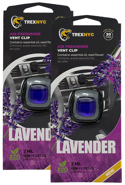 TrexNYC Car Air Fresheners Vent Clips, Essential Car Odor Eliminator, Perfect Scented Car Accessories, For Long Lasting Fragrance up to 240 days, Lavender Scent, 0.07 FL.OZ, 2 Packs