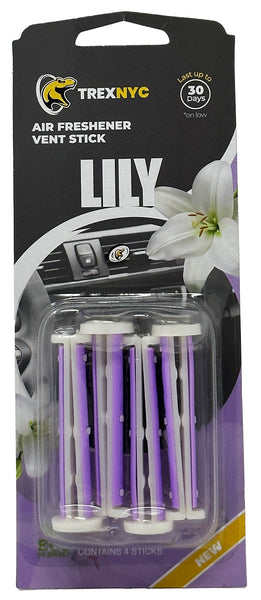 TrexNYC Car Air Fresheners Vent Sticks, Essential Car Odor Eliminator, For Long Lasting Fragrance up to 30 days, Lily