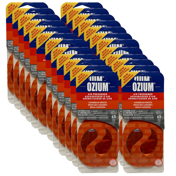 Ozium Paper Membrane Hanging Car Air Freshener - Automotive Air Fresheners and Odor Eliminator for Car, Caribbean Breeze, 24 Packs