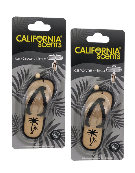 California Scents Scented Sandal Hanging Air Freshener, Ice Scent Car Air Freshener - Odor Eliminator for Strong Odor - Flip Flop Car Fresheners, 2 Packs