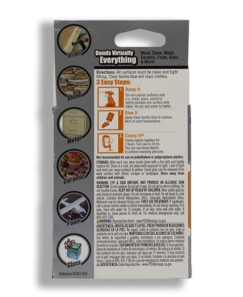 Gorilla Clear Glue, Non-Foaming and Water Resistant Glue, Clear, 1.75 ounce Bottle