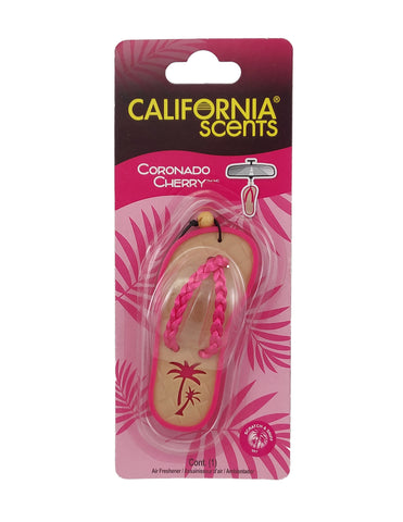 California Scents Scented Sandal Hanging Air Freshener, Coronado Cherry Scent Car Air Freshener - Odor Eliminator for Strong Odor - Flip Flop Car Fresheners