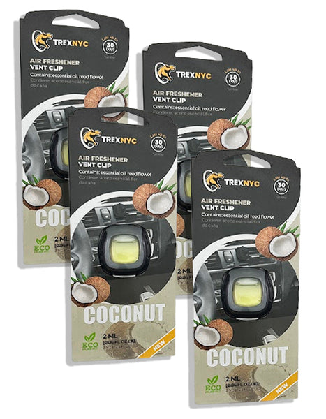 TrexNYC Car Air Fresheners Vent Clips, Essential Car Odor Eliminator, Perfect Scented Car Accessories, For Long Lasting Fragrance up to 240 days, Coconut Scent, 0.07 FL.OZ, 4 Packs