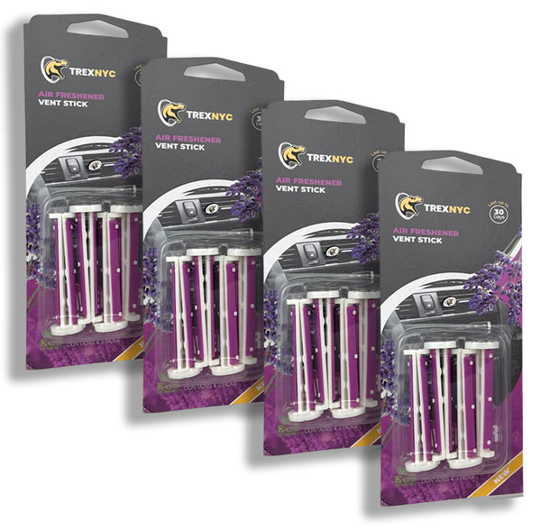 TrexNYC Car Air Fresheners Vent Sticks – Essential Car Odor Eliminator – Perfect Scented Car Accessories – For Long Lasting Fragrance up to 30 days, Lavender, 4 Packs