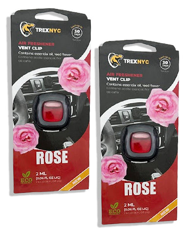 TrexNYC Car Air Fresheners Vent Clips, Essential Car Odor Eliminator, Perfect Scented Car Accessories, For Long Lasting Fragrance up to 240 days, Rose Scent, 0.07 FL.OZ, 2 Packs