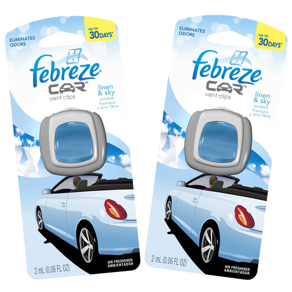 Febreze Scented Vent Clip Automotive Air Freshener & Odor Eliminator, Linen and sky ( pack of 2)