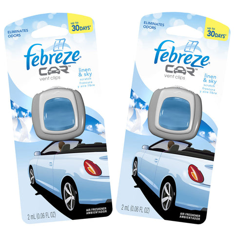 Febreze Scented Vent Clip Automotive Air Freshener & Odor Eliminator, Linen and sky ( pack of 2)
