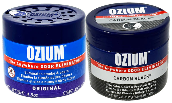 Ozium Air Sanitizer 4.5 oz Gel: Odor Eliminator for Strong Odor, Car Air Freshener, Original, and Carbon Black Scent Combo