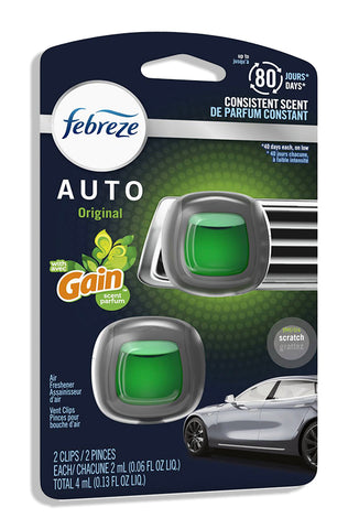 Febreze Car Vent Clip Air Freshener, Odor Eliminator for Up to 30 Days Freshness, Gain