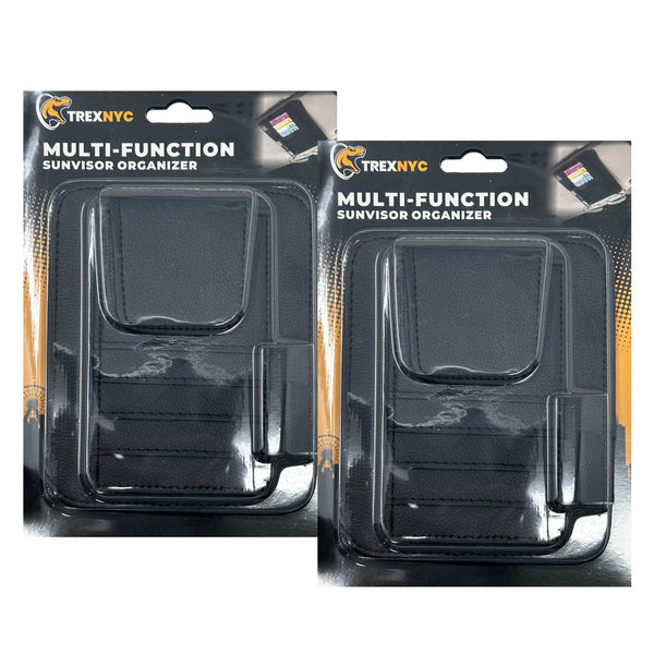TrexNYC Multi-Function Car Organizer: Backseat and Sun Visor Storage - Ultimate Car Organizers and Storage, Black, 2 Packs