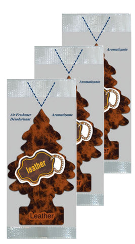 Little Trees Hanging Car and Home Air Freshener, Leather Scent - 3 Pack