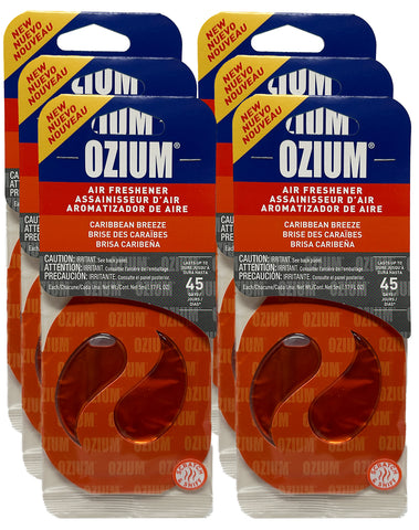 Ozium Paper Membrane Hanging Car Air Freshener - Automotive Air Fresheners and Odor Eliminator for Car, Caribbean Breeze, 6 Packs