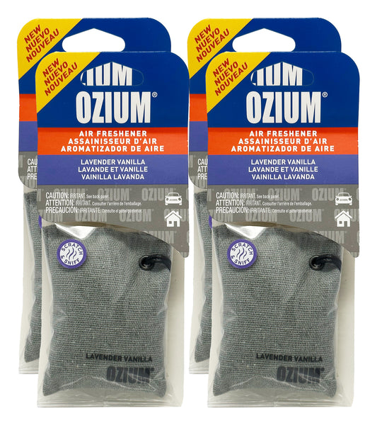Ozium Scented Sachet Car Air Fresheners and Odor Eliminator for Car, Home Closets, Shoes, and Suitcases, Lavender Vanilla, 4-Packs