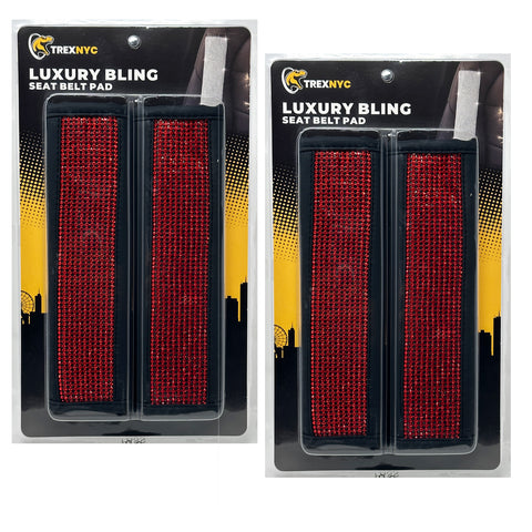 TrexNYC Seat Belt Comforter: Bling Car Accessories - Car Seat Strap Covers, Bling/Red, 2 Packs