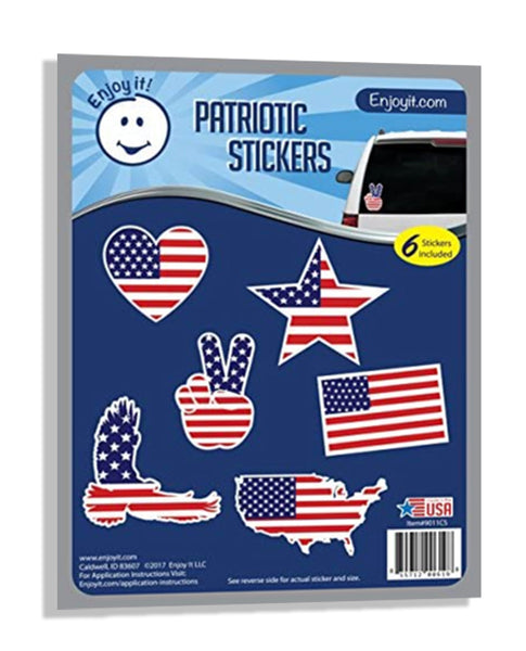 Enjoy It! U.S.A. Flag Patriotic Car Stickers, Outdoor Rated Vinyl Sticker Decals, 6 Stickers