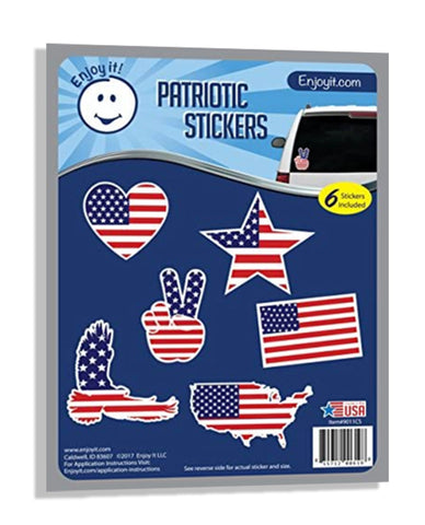 Enjoy It! U.S.A. Flag Patriotic Car Stickers, Outdoor Rated Vinyl Sticker Decals, 6 Stickers