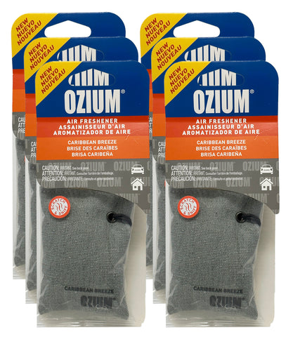 Ozium Scented Sachet Car Air Fresheners and Odor Eliminator for Car, Home Closets, Shoes, and Suitcases, Caribbean Breeze, 6-Packs