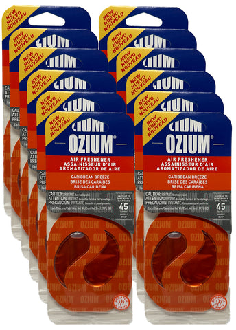 Ozium Paper Membrane Hanging Car Air Freshener - Automotive Air Fresheners and Odor Eliminator for Car, Caribbean Breeze, 12 Packs