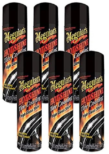 MEGUIAR’S Hot Shine High Gloss Tire Coating, Tire Protectant for Long-lasting Satin Finish, Prevents Tire to Dry Rot, 15 oz, 6 Packs