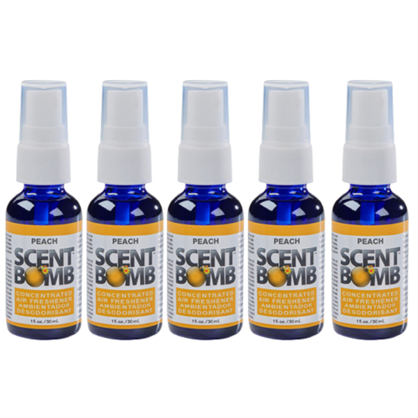 Scent Bomb Air Freshener Spray, 100 % Oil Based Concentrated Air Freshener, Air Freshener Spray for Car, Room, Bathroom and Odor Eliminator, Peach, 5 Pack