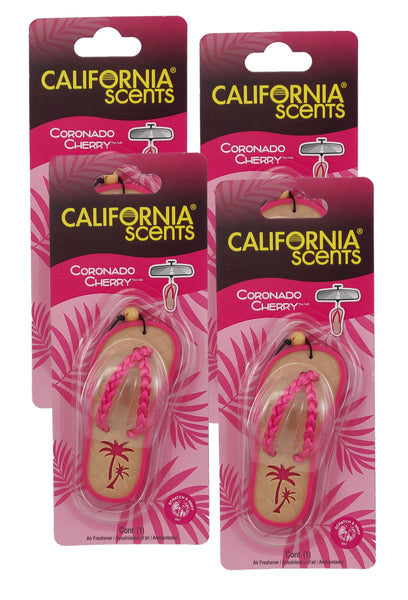 California Scents Scented Sandal Hanging Air Freshener, Coronado Cherry Scent Car Air Freshener - Odor Eliminator for Strong Odor - Flip Flop Car Fresheners, 4 Packs