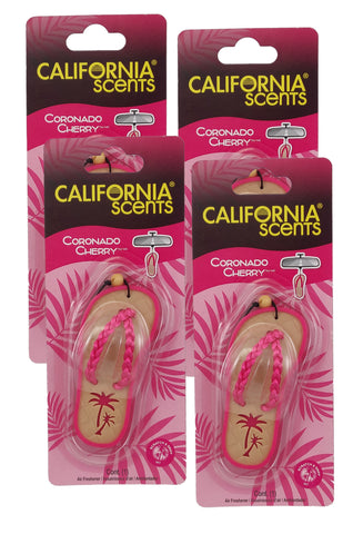 California Scents Scented Sandal Hanging Air Freshener, Coronado Cherry Scent Car Air Freshener - Odor Eliminator for Strong Odor - Flip Flop Car Fresheners, 4 Packs