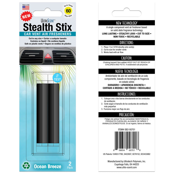 Stealth Stix, Car Air Freshener, Long Lasting Vent Clip Freshener, Ocean Breeze Scent (2 per pack)
