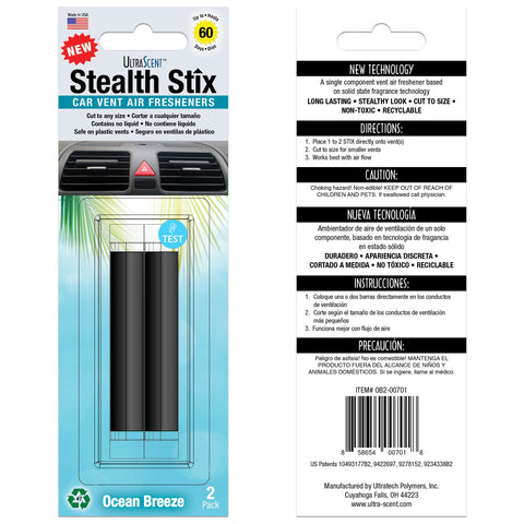 Stealth Stix, Car Air Freshener, Long Lasting Vent Clip Freshener, Ocean Breeze Scent (2 per pack)