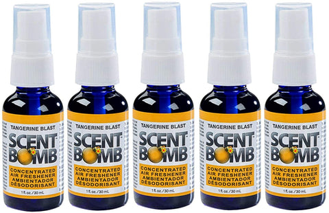 Scent Bomb Air Freshener Spray, 100 % Oil Based Concentrated Air Freshener, Air Freshener Spray for Car, Room, Bathroom and Odor Eliminator, Tangerine Blast, 5 Pack
