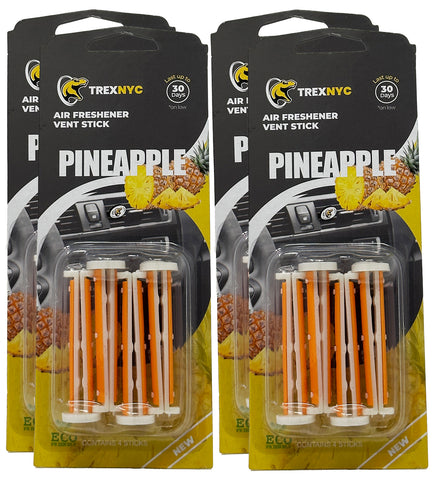 TrexNYC Car Air Fresheners Vent Sticks, Essential Car Odor Eliminator, For Long Lasting Fragrance up to 30 days, Pineapple, 4 Packs