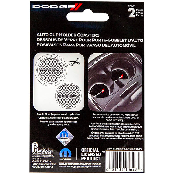 Plasticolor Dodge Car Coaster, 2x Cupholder Coasters with the Dodge Logo