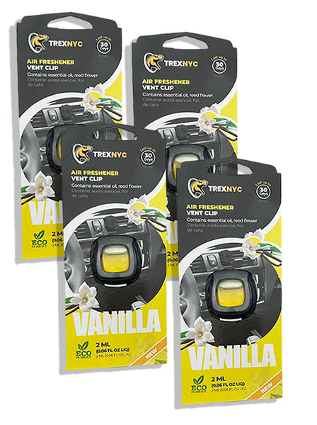 TrexNYC Car Air Fresheners Vent Clips, Essential Car Odor Eliminator, Perfect Scented Car Accessories, For Long Lasting Fragrance up to 240 days, Vanilla Scent, 0.07 FL.OZ, 4 Packs
