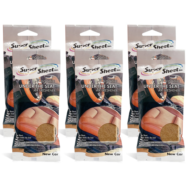 Super Sheet, Organic Under the Seat Car Air Freshener, Long Lasting Fragrance, New Car Scent, 6 Pack