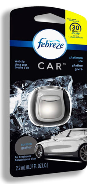 Febreze Car Vent Clip Air Freshener, Odor Eliminator for Strong Odors, Up to 30 Days Freshness, Platinum Ice