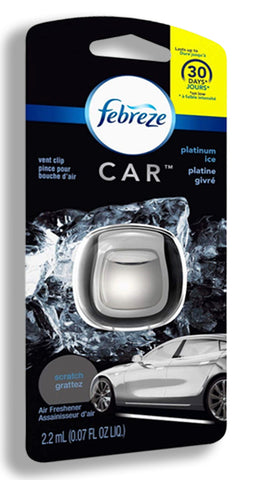 Febreze Car Vent Clip Air Freshener, Odor Eliminator for Strong Odors, Up to 30 Days Freshness, Platinum Ice