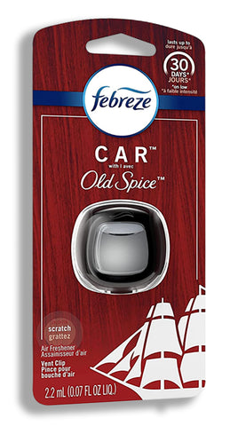 Febreze Car Vent Clip Air Freshener, Odor Eliminator for Strong Odors, Up to 30 Days Freshness, Old Spice