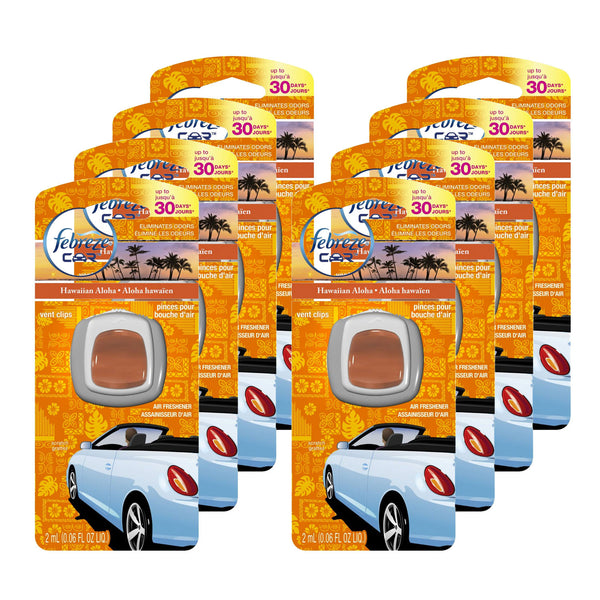 Febreze Scented Vent Clip Automotive Air Freshener & Odor Eliminator, Hawaiian Aloha (pack of 8)