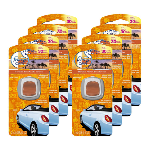 Febreze Scented Vent Clip Automotive Air Freshener & Odor Eliminator, Hawaiian Aloha (pack of 8)