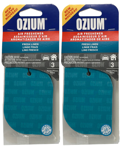 Ozium Paper Hanging Car Air Freshener with Odor Eliminator for Car - Refresh Your Ride with Automotive Air Fresheners, Fresh Linen, 2 Packs