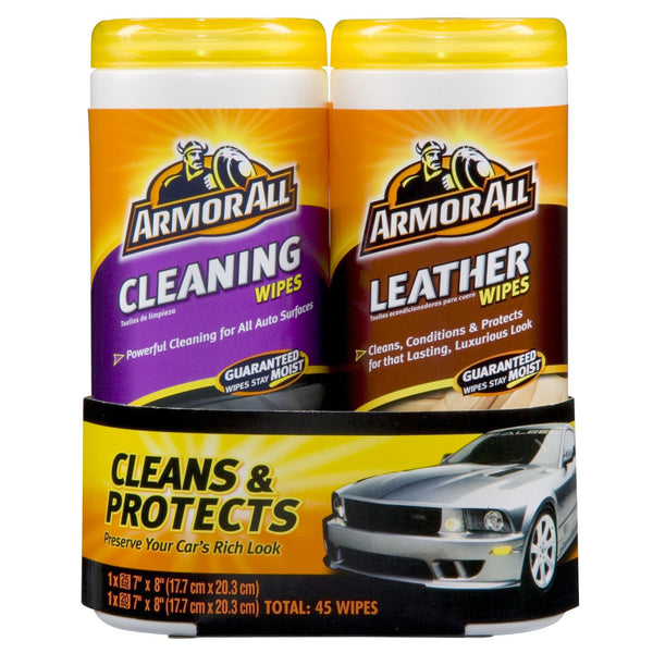 Armor All Automotive Wipes KIT Multi-Purpose Vehicle Must Have Protectant & Leather Wipes Combo Kit