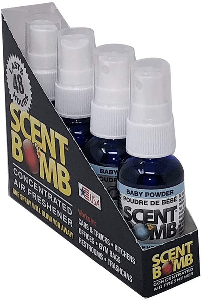Scent Bomb Air Freshener Spray, 100 % Oil Based Concentrated Air Freshener, Air Freshener Spray for Car, Room, Bathroom and Odor Eliminator, Baby Powder, 4 Pack