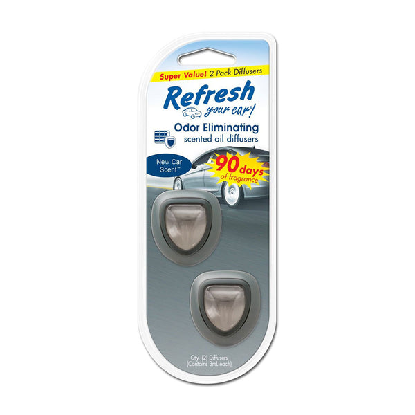 Refresh Car Vent Mini Oil Diffuser Air Freshener & Odor Eliminator Lasts 90 Days, New Car
