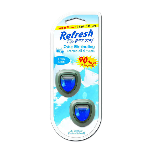 Refresh Car Vent Mini Oil Diffuser Air Freshener & Odor Eliminator Lasts 90 Days, Fresh Linen