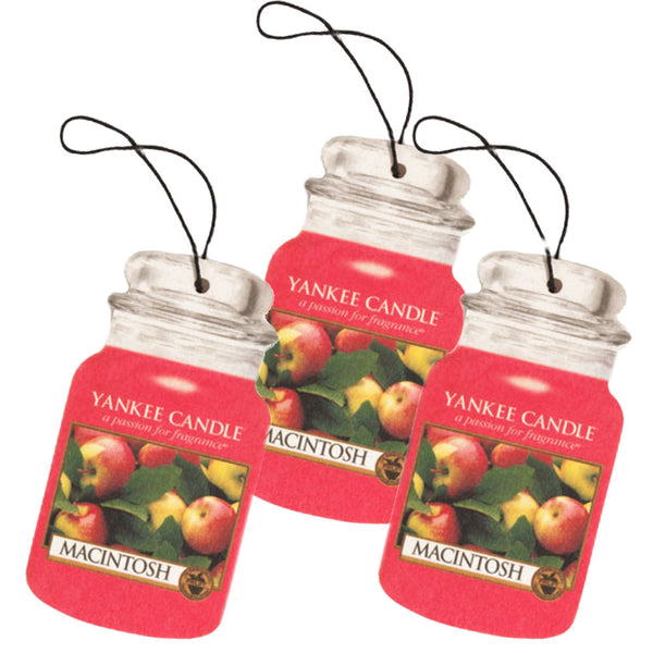 Yankee Candle Car Jar Paperboard Auto & Home Odor Neutralizing Air Freshener, Macintosh (Pack of 3)