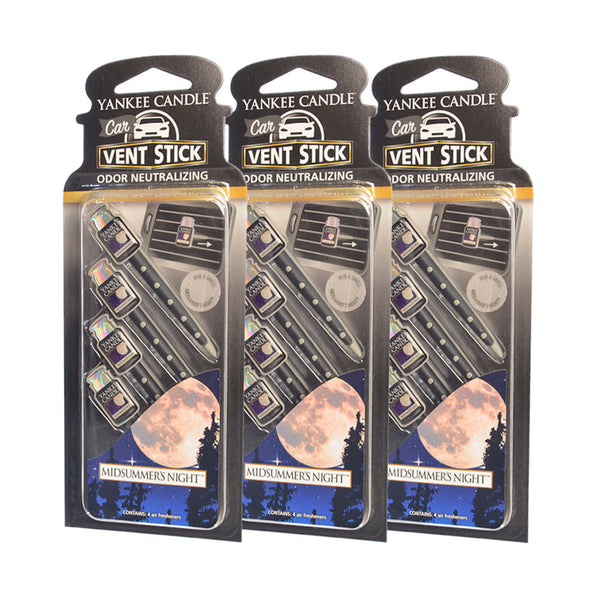 Yankee Candle Scented Vent Stick Car Freshener & Odor Eliminator, Midsummer's Night Scent (3 Packs)